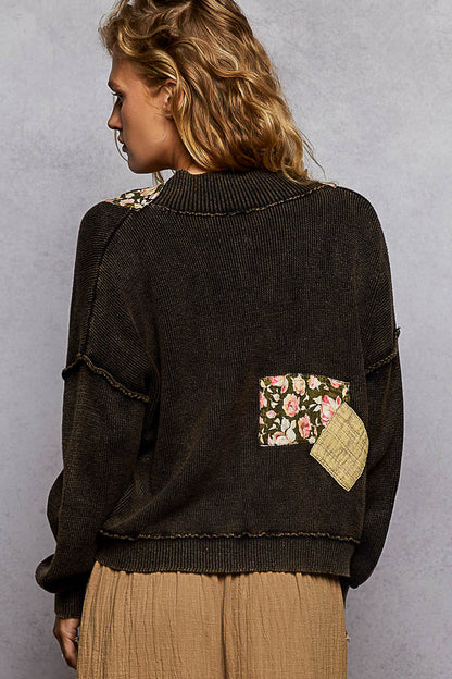 Black Patched Long Sleeve Cardigan