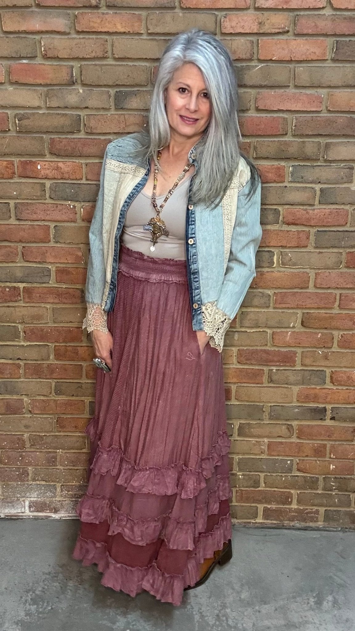 Rustic Textured Maxi Skirt Garnet - Vintage Vault Boutique