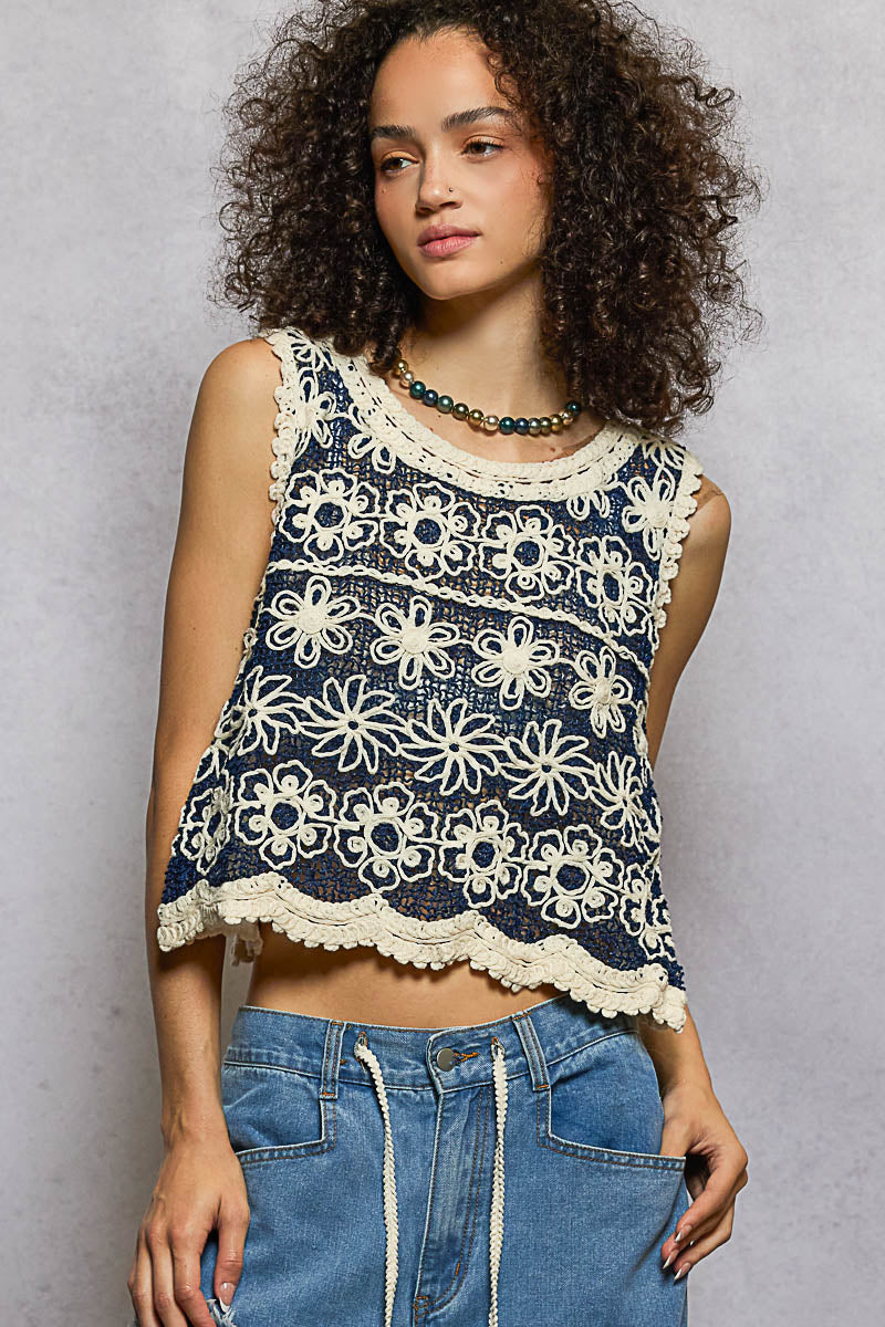 Natural/Denim Crochet Tank