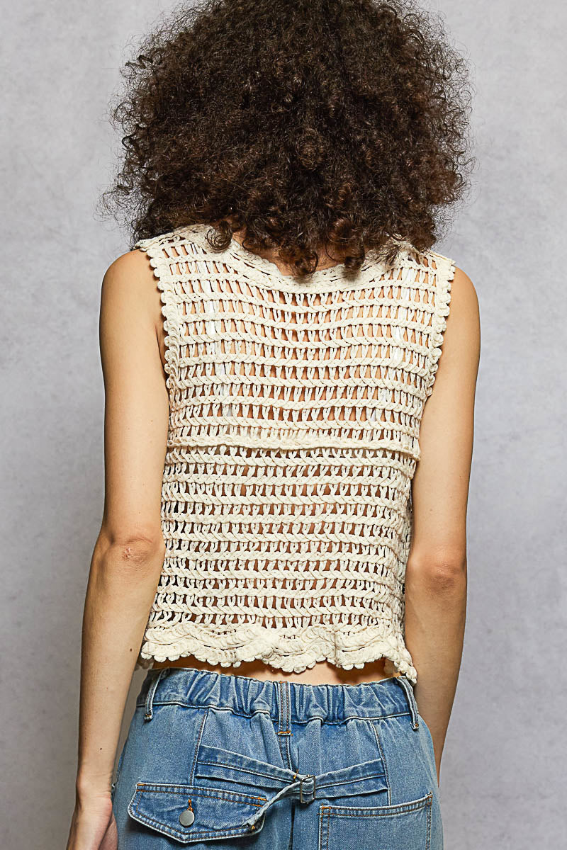 Natural/Denim Crochet Tank