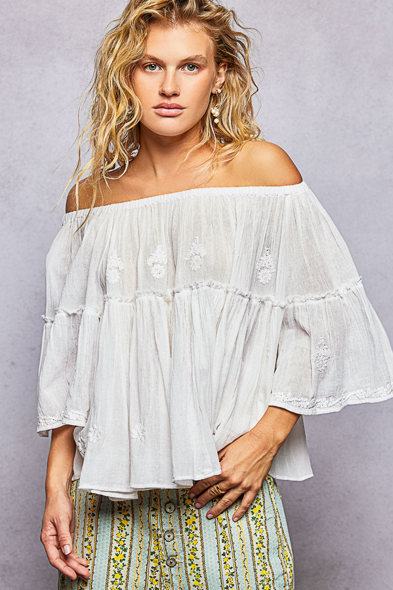 Off-White Embroidery Top