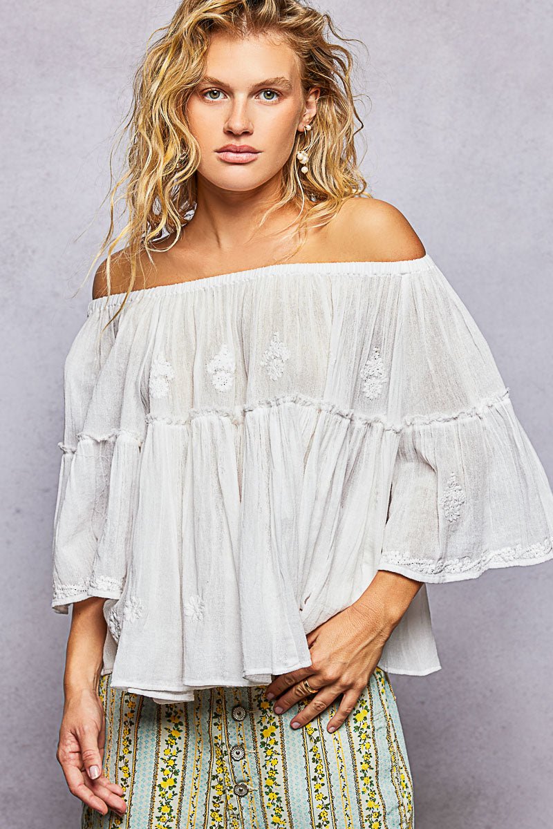 Off-White Embroidery Top - Vintage Vault Boutique
