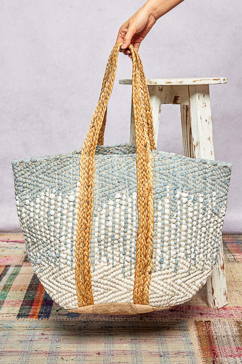 Jute Tote Bag Denim Blue - Vintage Vault Boutique