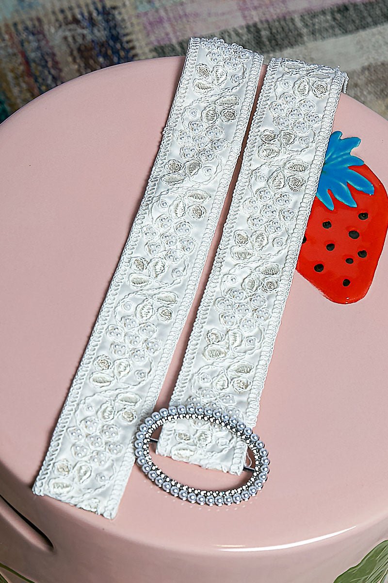 Oval Buckle Pearl Embellished Belt - Vintage Vault Boutique
