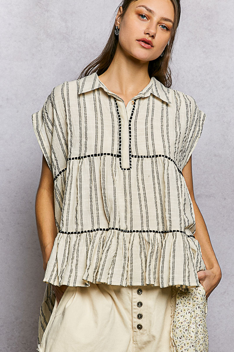 Grey Striped Hi Lo Top