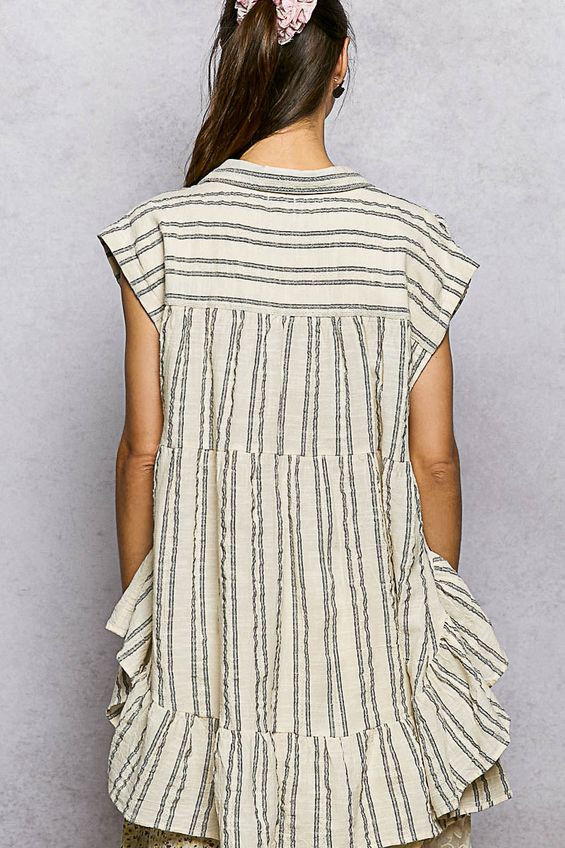 Grey Striped Hi Lo Top