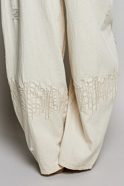 Natural Wide Fit Stitched Pants - Vintage Vault Boutique
