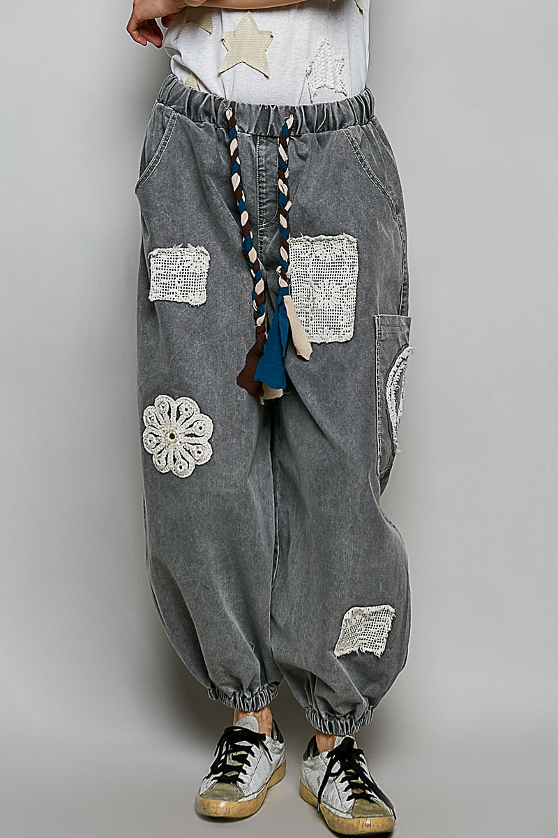 Charcoal Peace Applique Pant