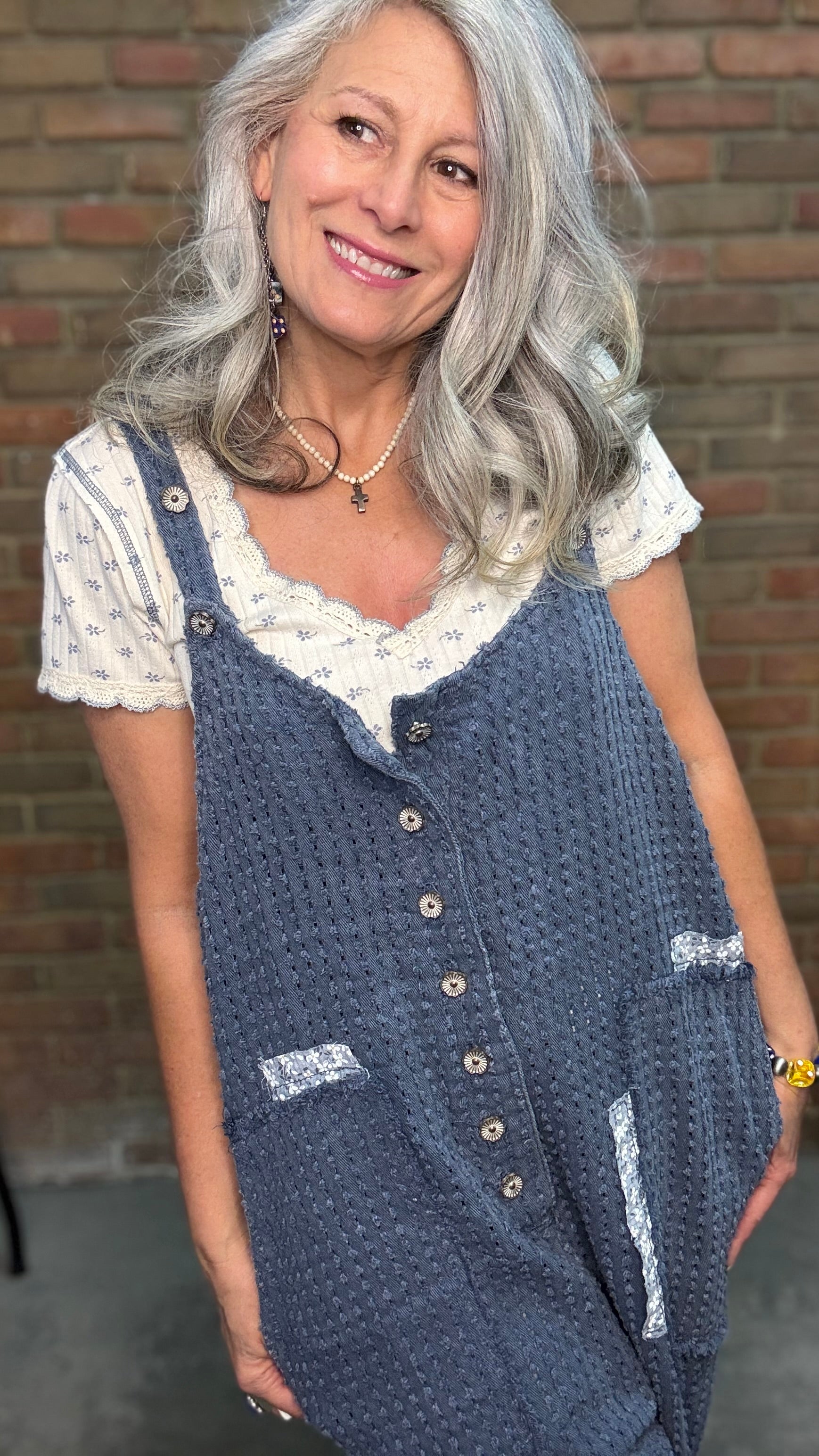 Indigo Textured Overall Pants