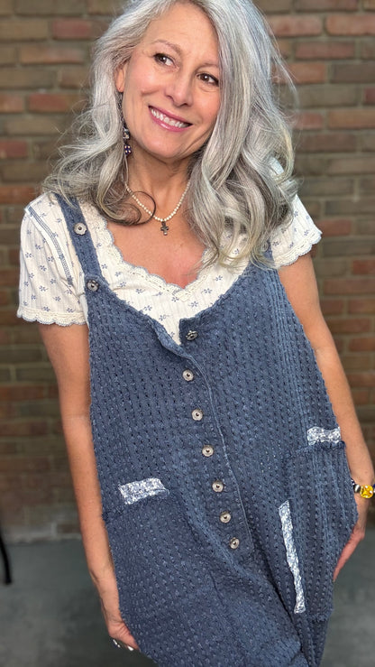 Indigo Textured Overall Pants