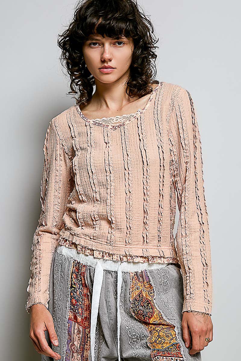 Pink Lace Detail Top - Vintage Vault Boutique