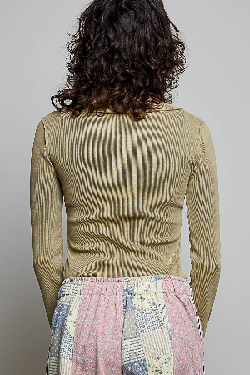 Moss Green Long Sleeve Ribbed Knit Top