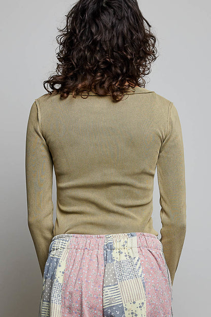 Moss Green Long Sleeve Ribbed Knit Top
