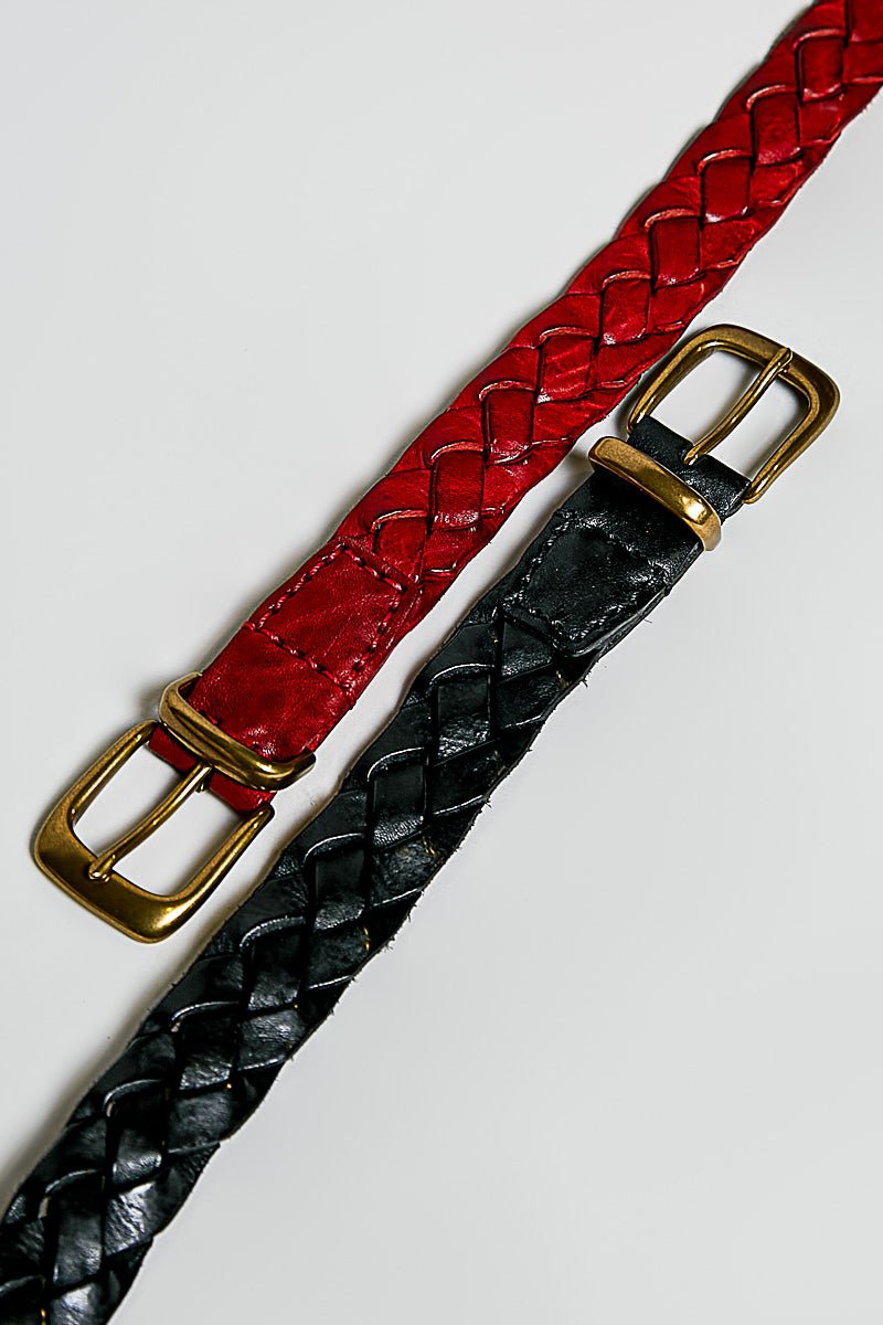 Braided Leather Belt Slim Width - Vintage Vault Boutique