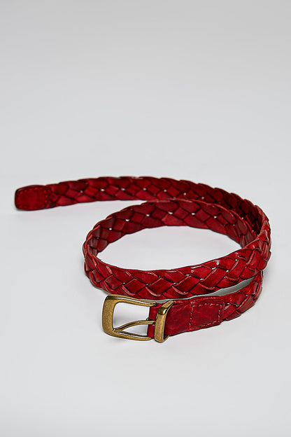 Braided Leather Belt Slim Width - Vintage Vault Boutique
