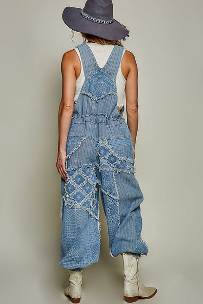 Denim Texture Drawstring Overalls
