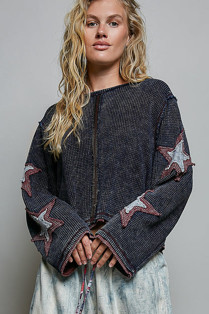 Indigo Waffle Star Top - Vintage Vault Boutique
