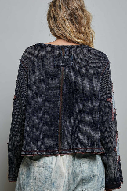 Indigo Waffle Star Top - Vintage Vault Boutique