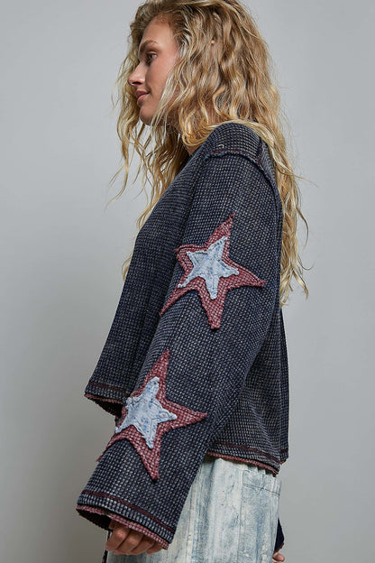 Indigo Waffle Star Top - Vintage Vault Boutique