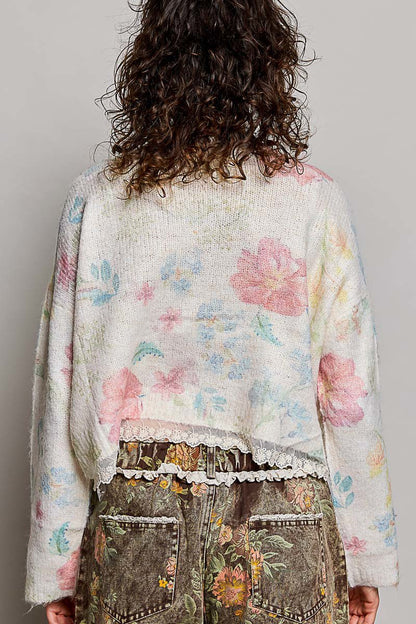 Floral Float Button Up Sweater - Vintage Vault Boutique