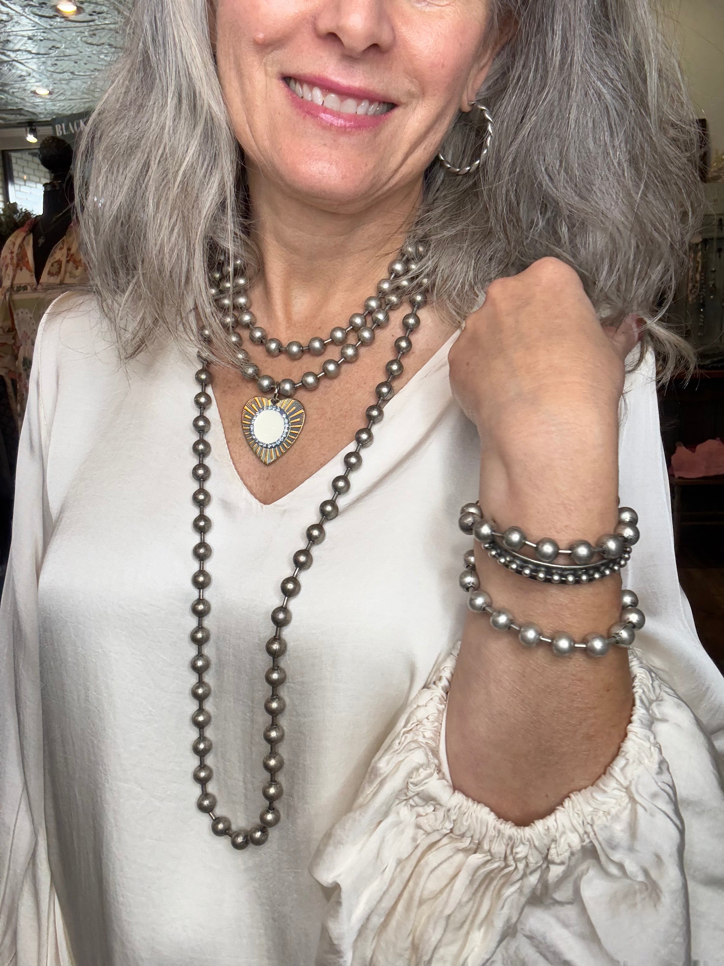 Radmilla Long Necklace in Antique Silver