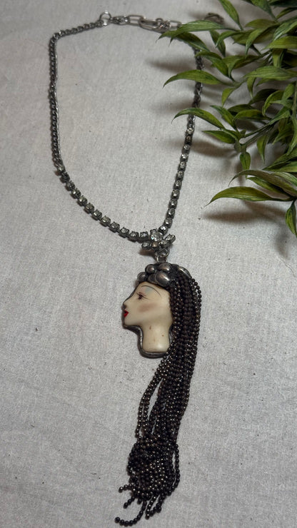 Vintage Face on Crystal Necklace