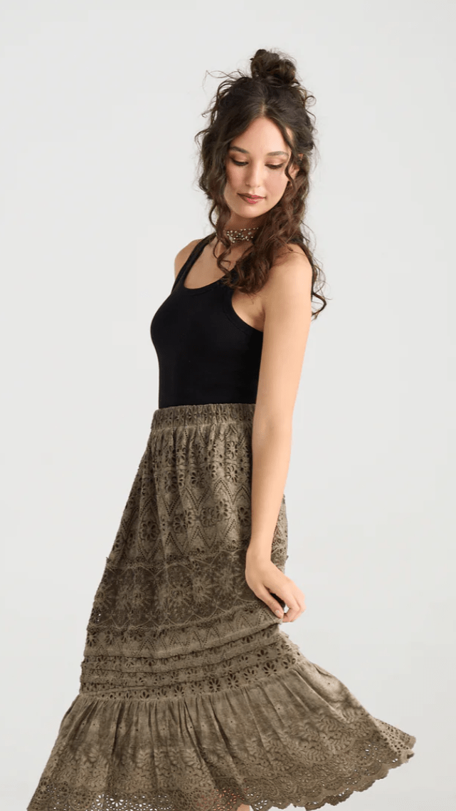 Serendipity Lace Maxi Skirt - Peppercorn Grey - Vintage Vault Boutique