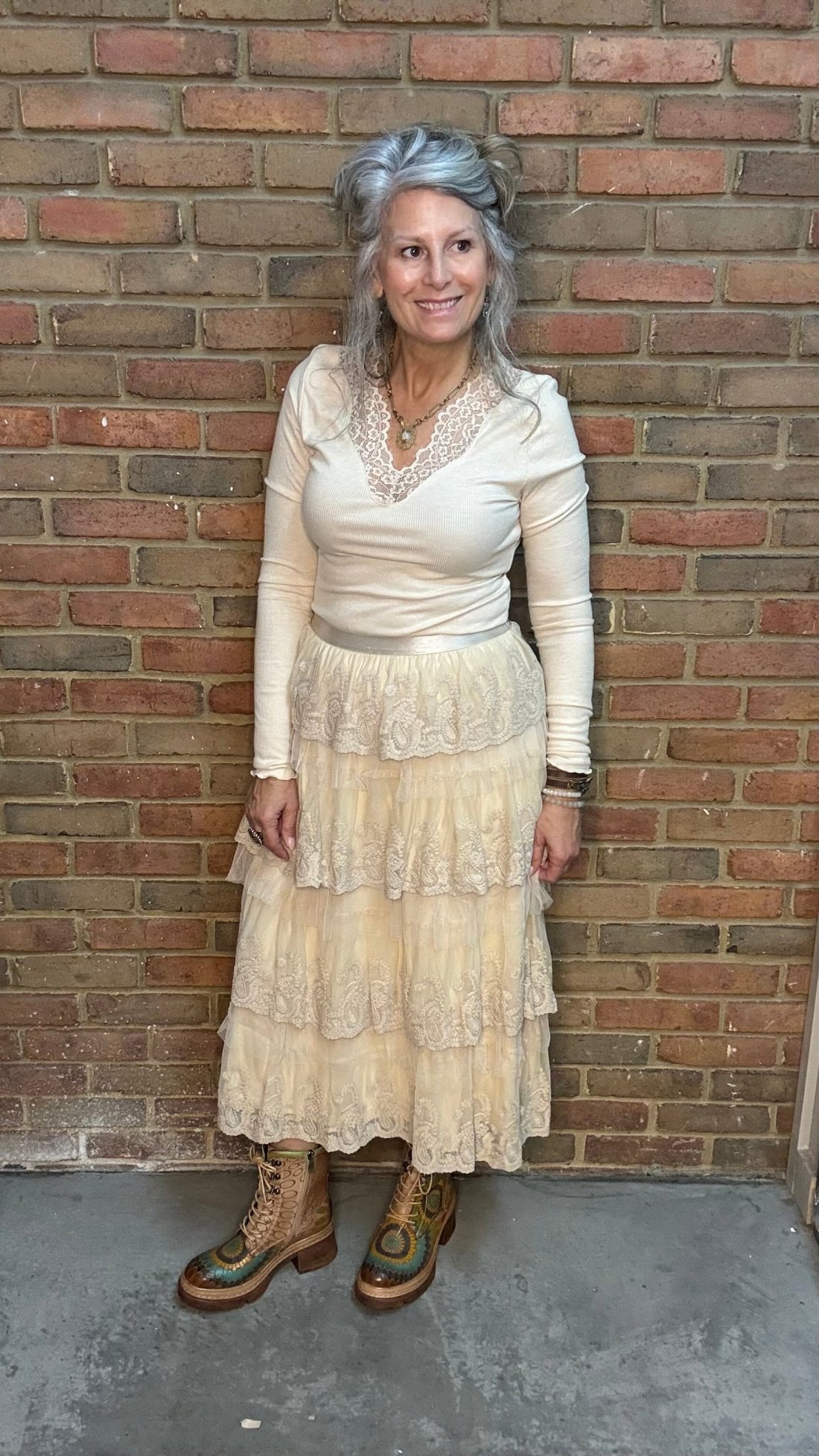 Frilly Lace Tiered Midi Skirt - Vintage Vault Boutique