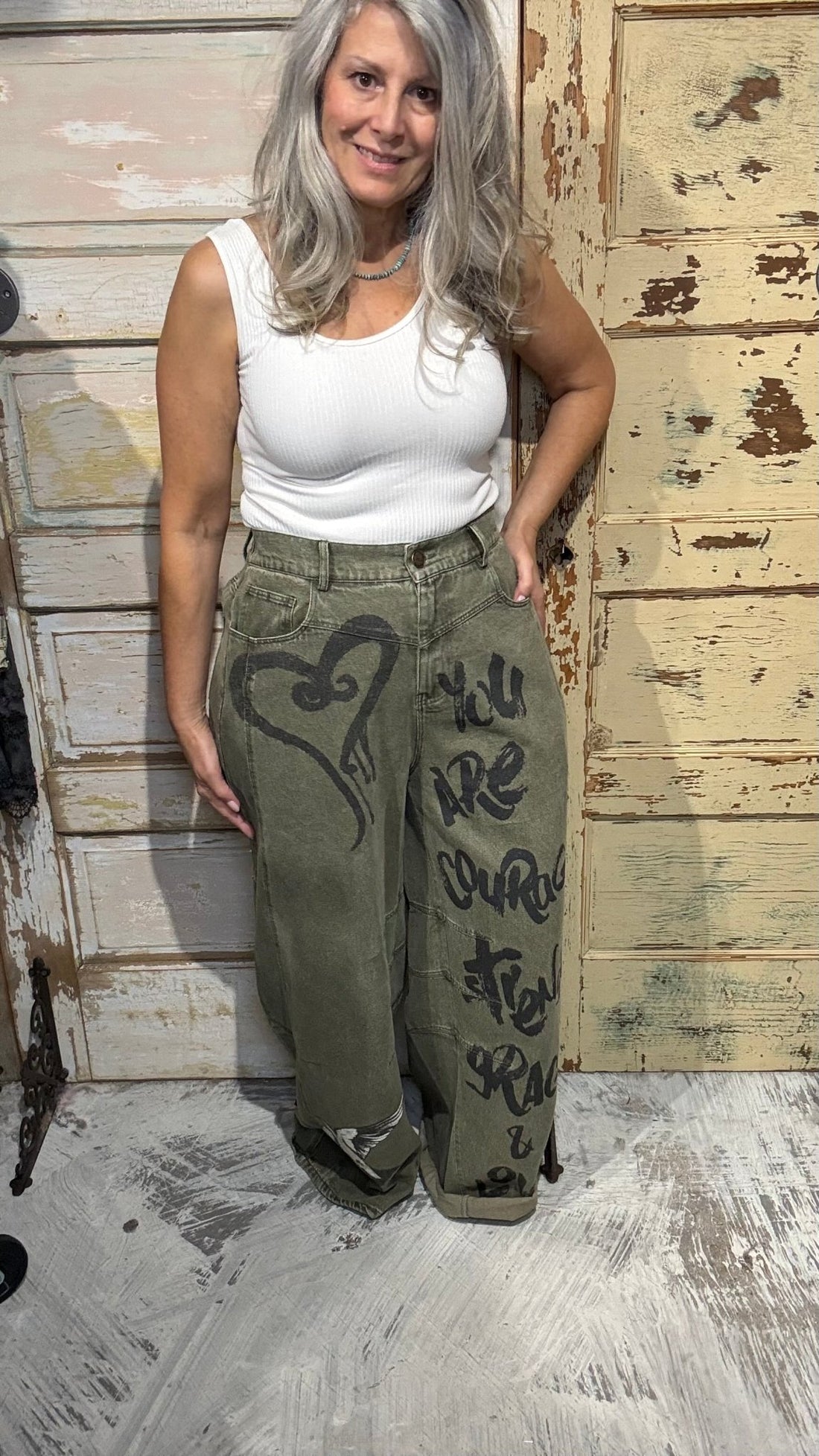 Brave Enough Olive Jeans - Vintage Vault Boutique