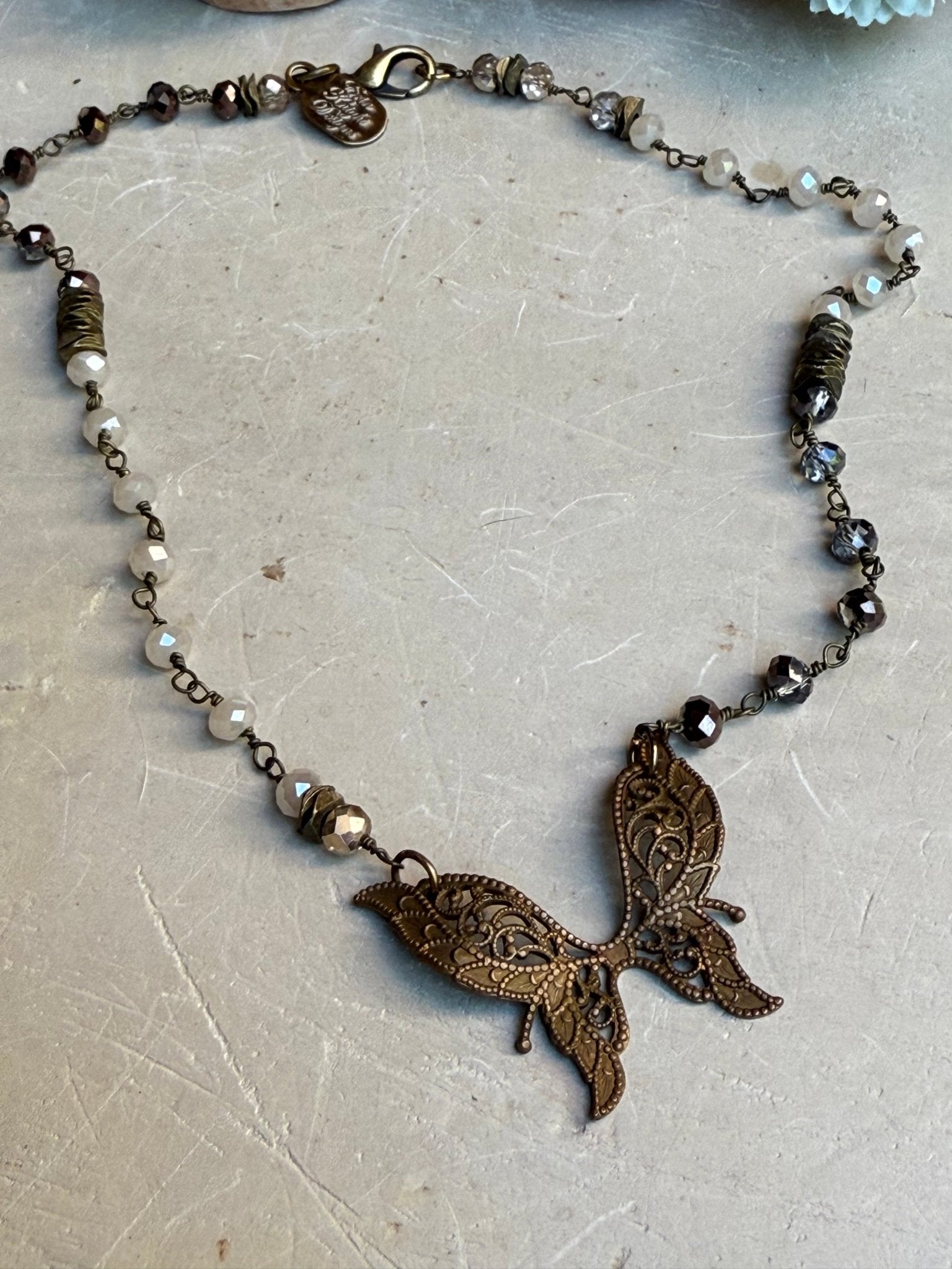 EKD Brass Butterfly Necklace - Vintage Vault Boutique