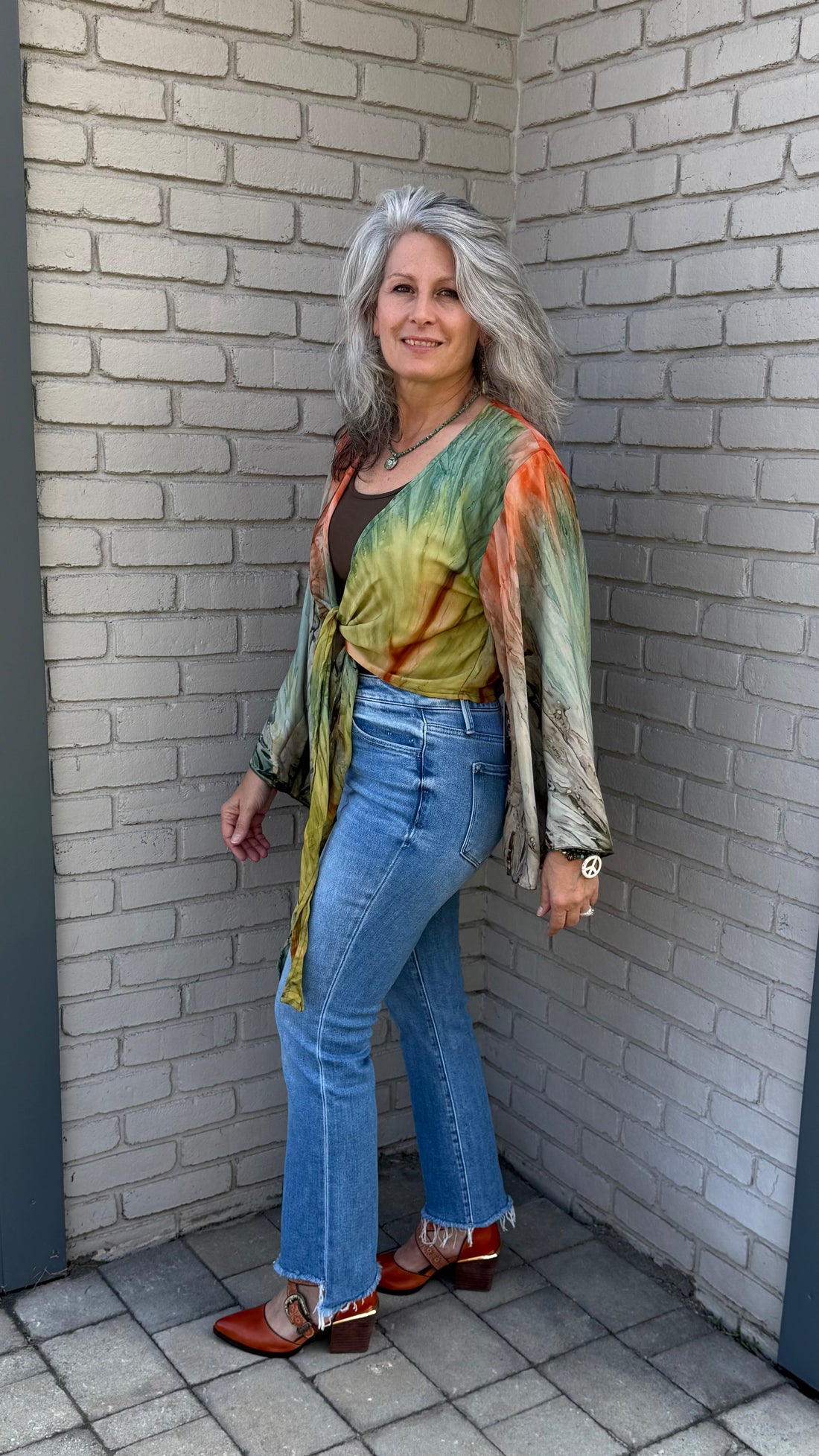 Orange/Green Tie Dye Shrug Cardigan
