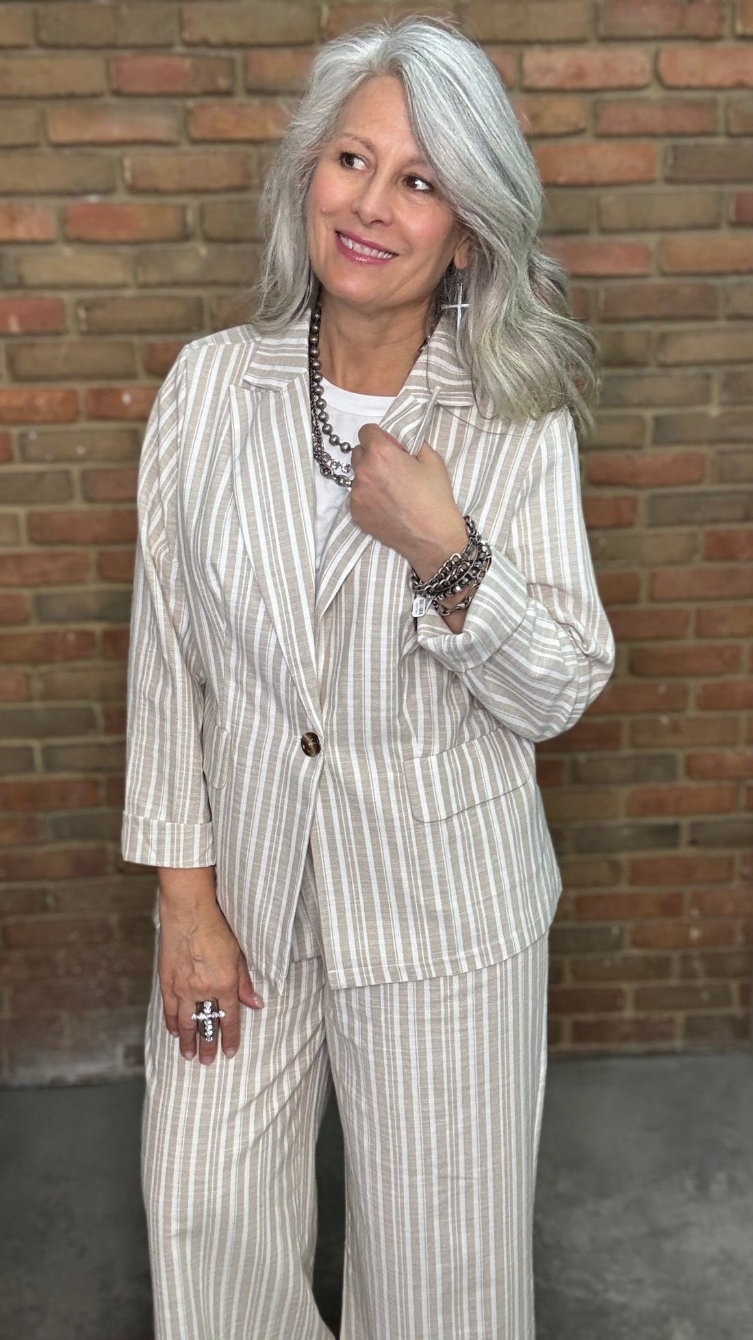 Linen Striped Blazer - Vintage Vault Boutique