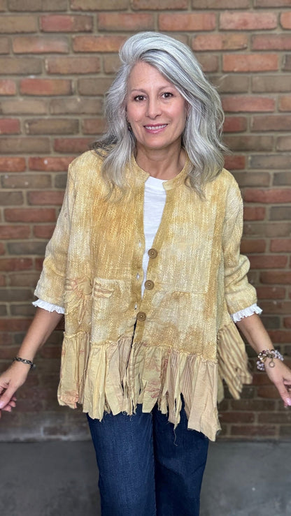 Daisy Mae Yellow Open Front Jacket - Vintage Vault Boutique