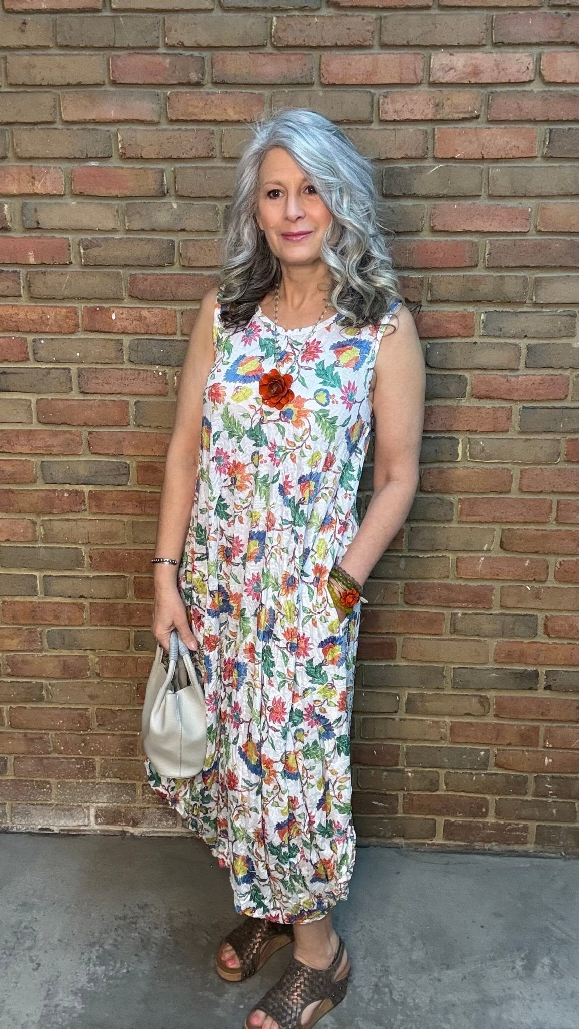 Bright Floral Crinkle Tank Dress - Vintage Vault Boutique