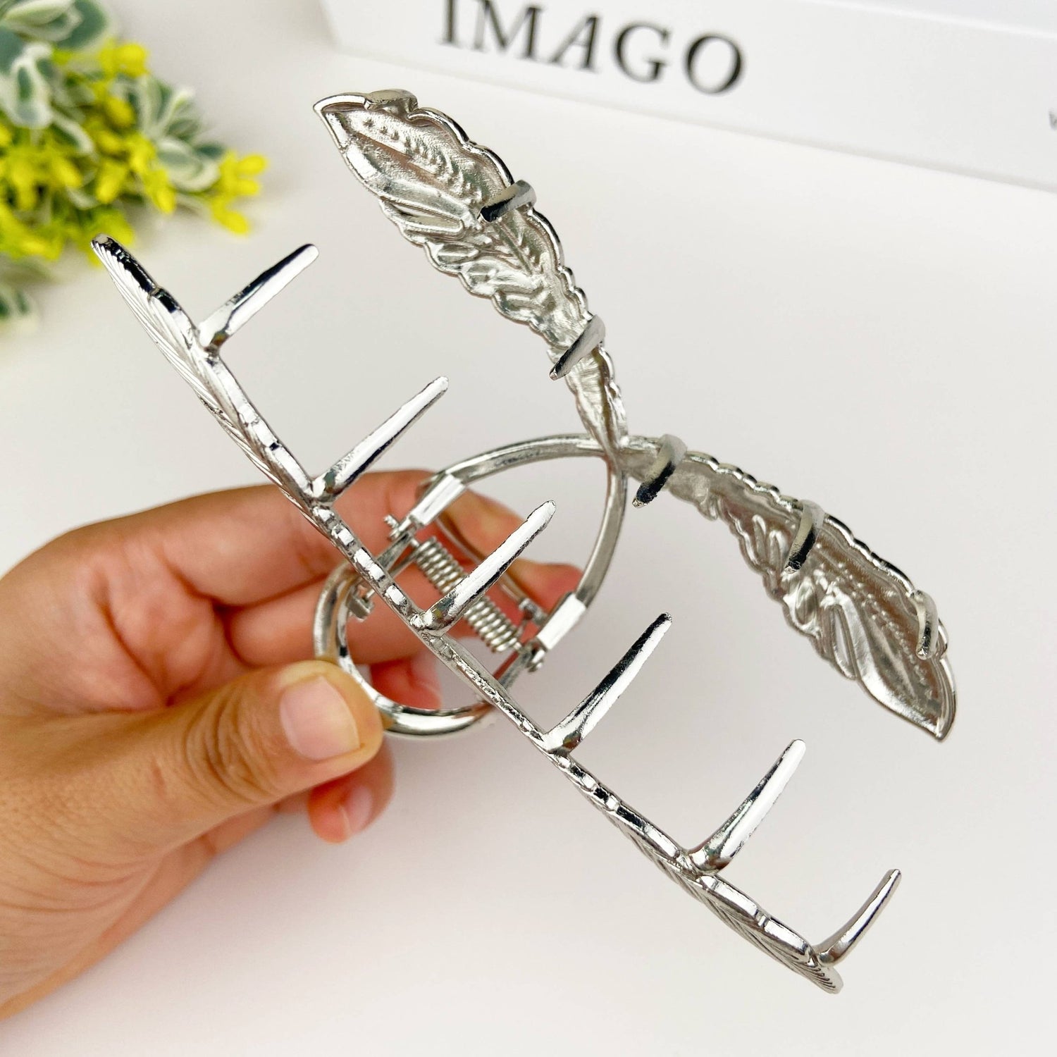 Metal Feather Cross Hair Clip - Silver - Vintage Vault Boutique