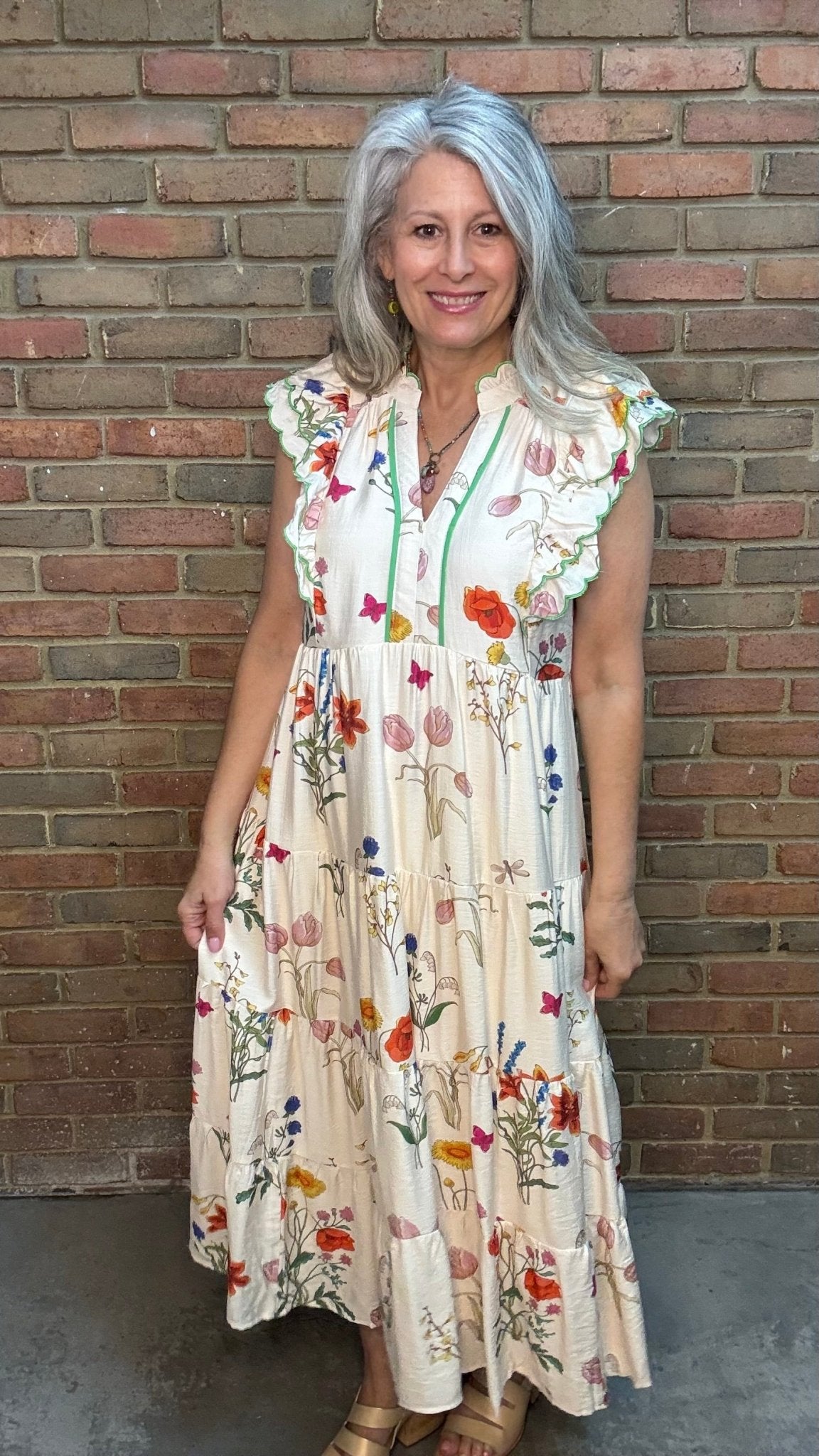 Tiered Print Scallop Sleeve Dress - Vintage Vault Boutique