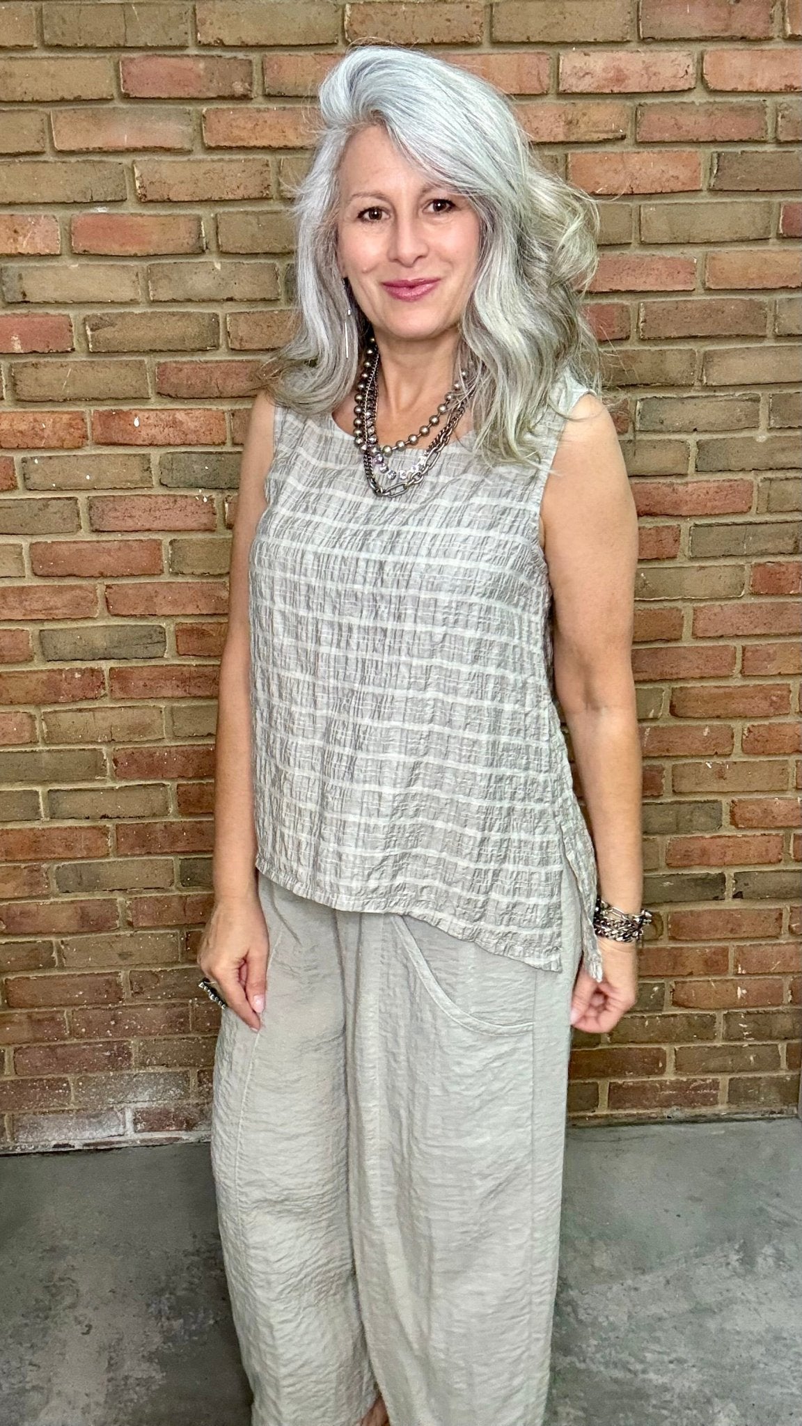 Moon Plaid Slit Side Tank - Vintage Vault Boutique