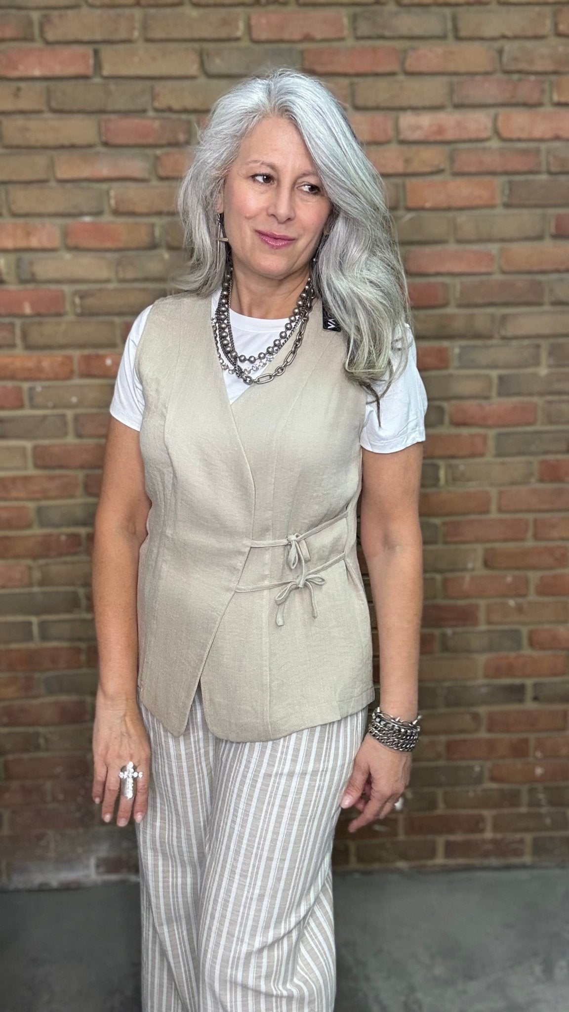 Taupe Wrap Style Vest - Vintage Vault Boutique