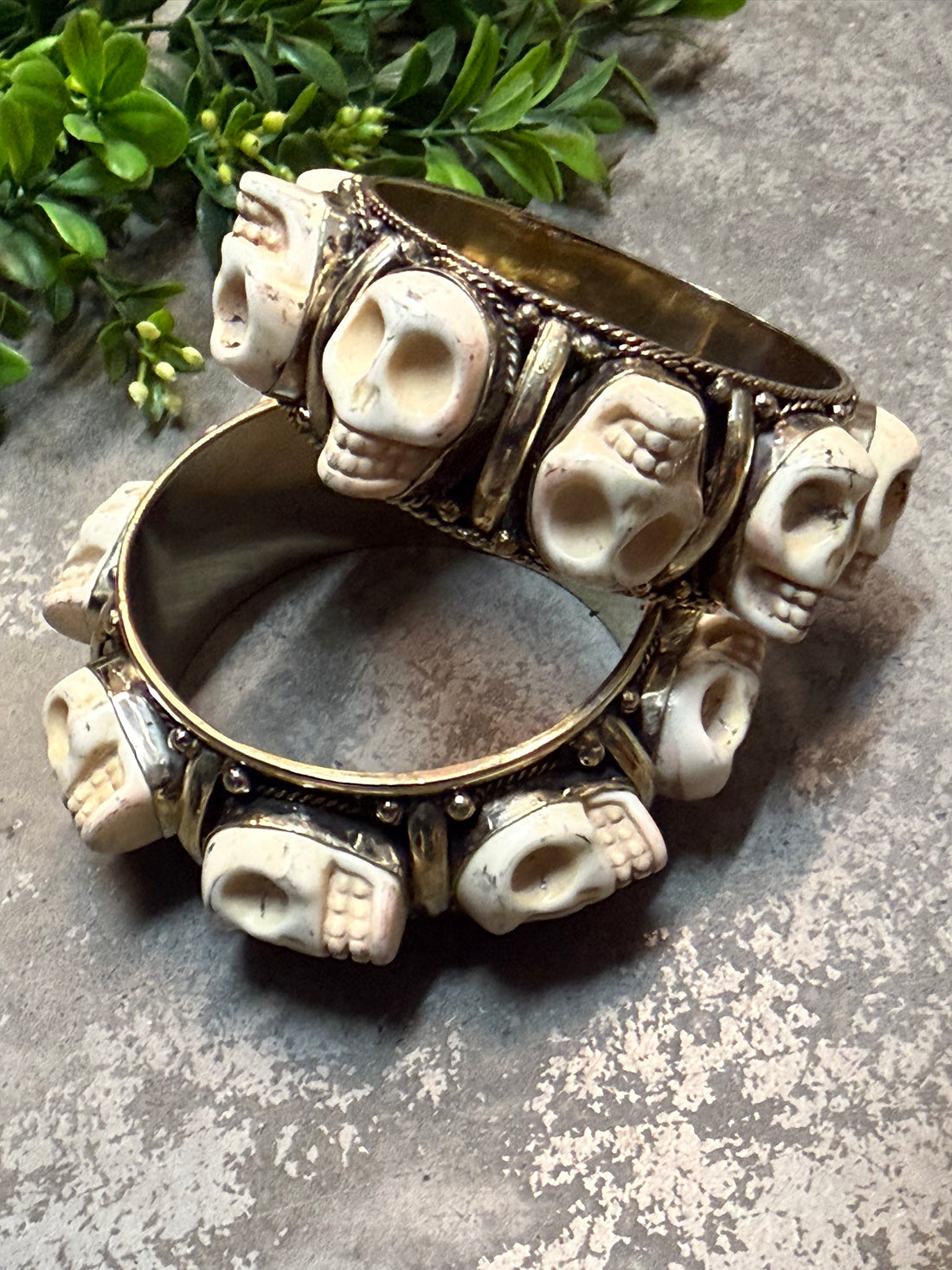 Large Skull Silver Bangle Bracelet