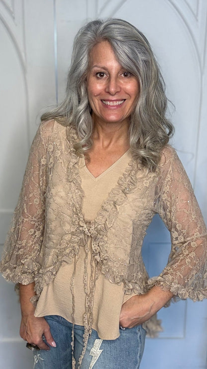 Sparkly All Lace Cardigan with Ties - Vintage Vault Boutique