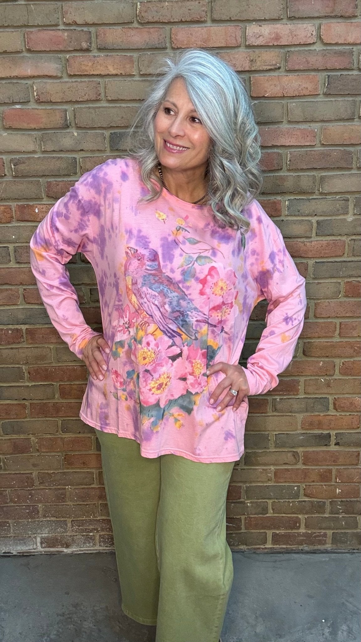 Pink Printed Bird Top - Vintage Vault Boutique