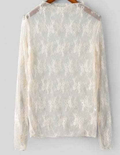 Embroidered Sheer Tee: Cream