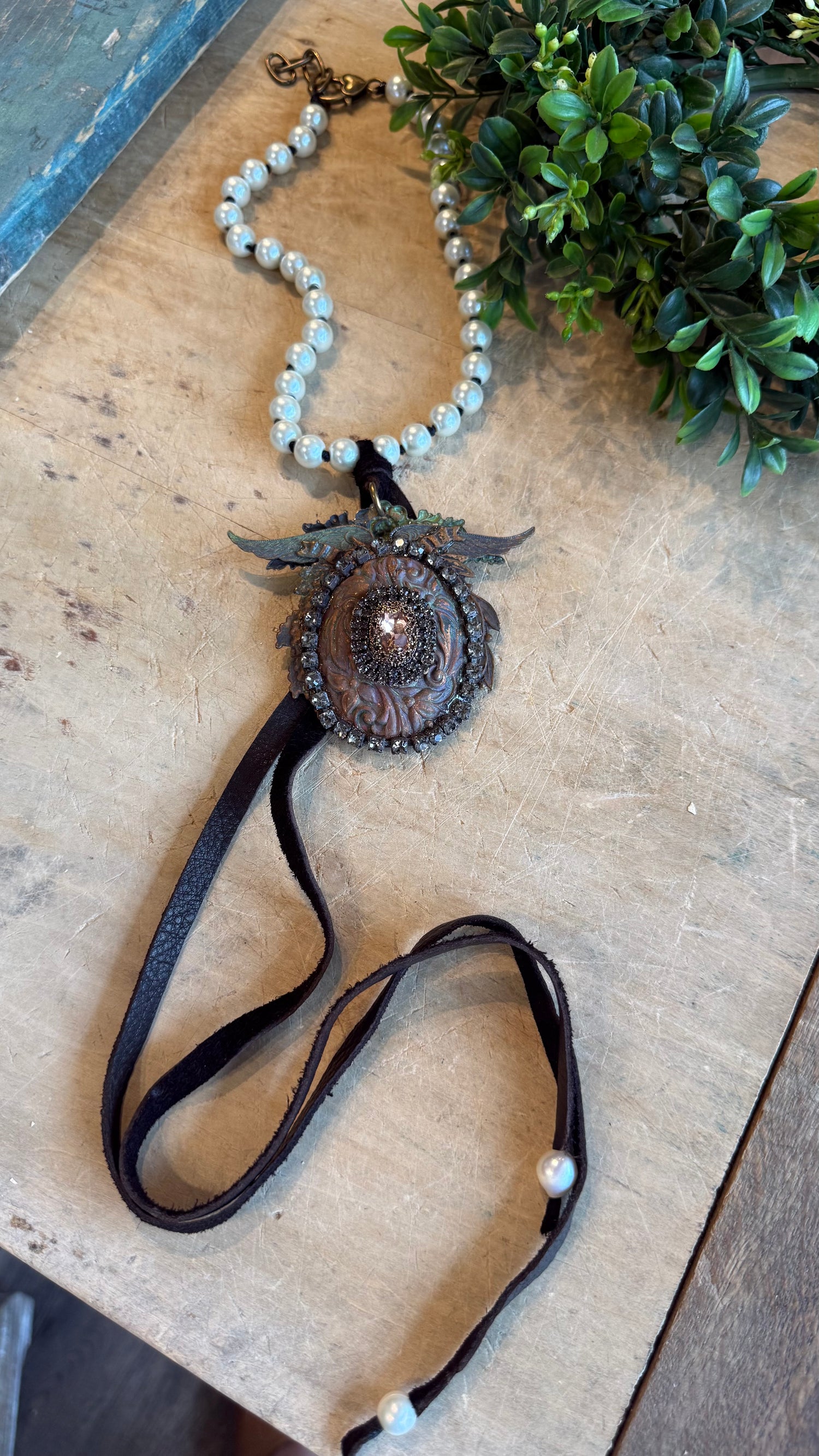 Wing Medallion on Pearls with Tassel