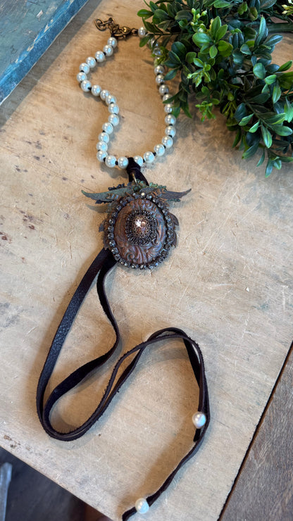 Wing Medallion on Pearls with Tassel