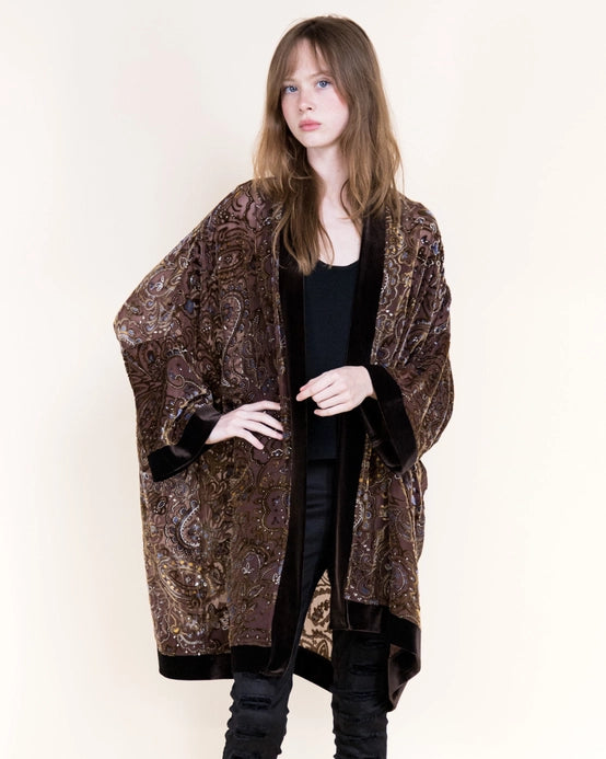 Luxe Velvet Gleaming Paisley Burn-Out Kimono