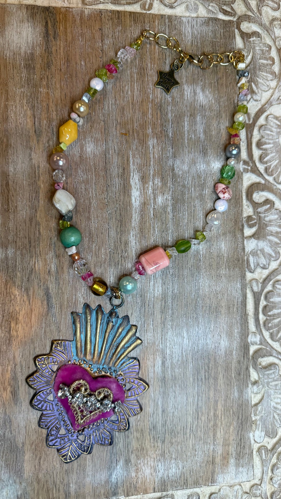 Velvet Pink Flaming Heart Necklace