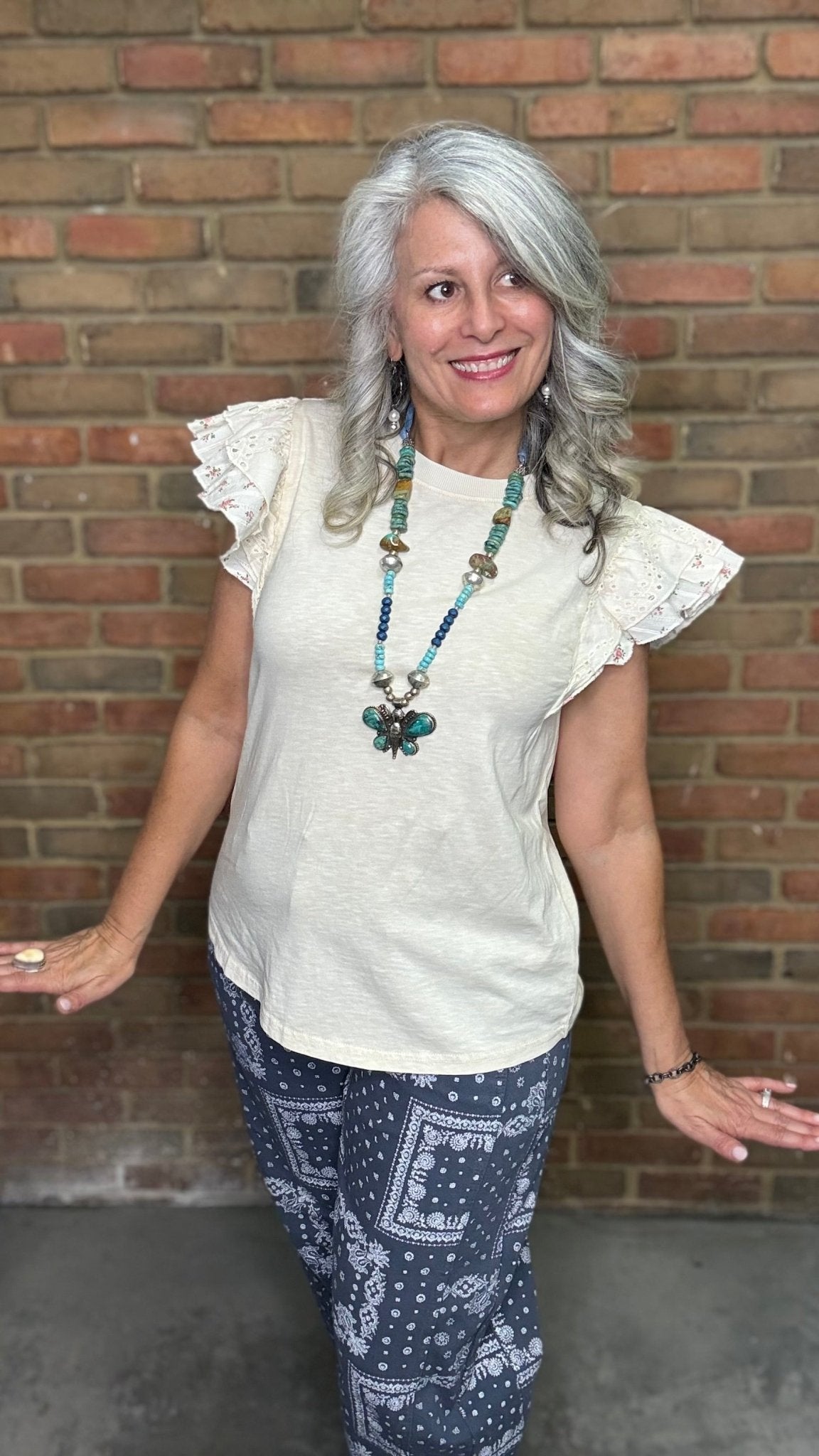 Printed Ruffle Cap Sleeve Top - Vintage Vault Boutique