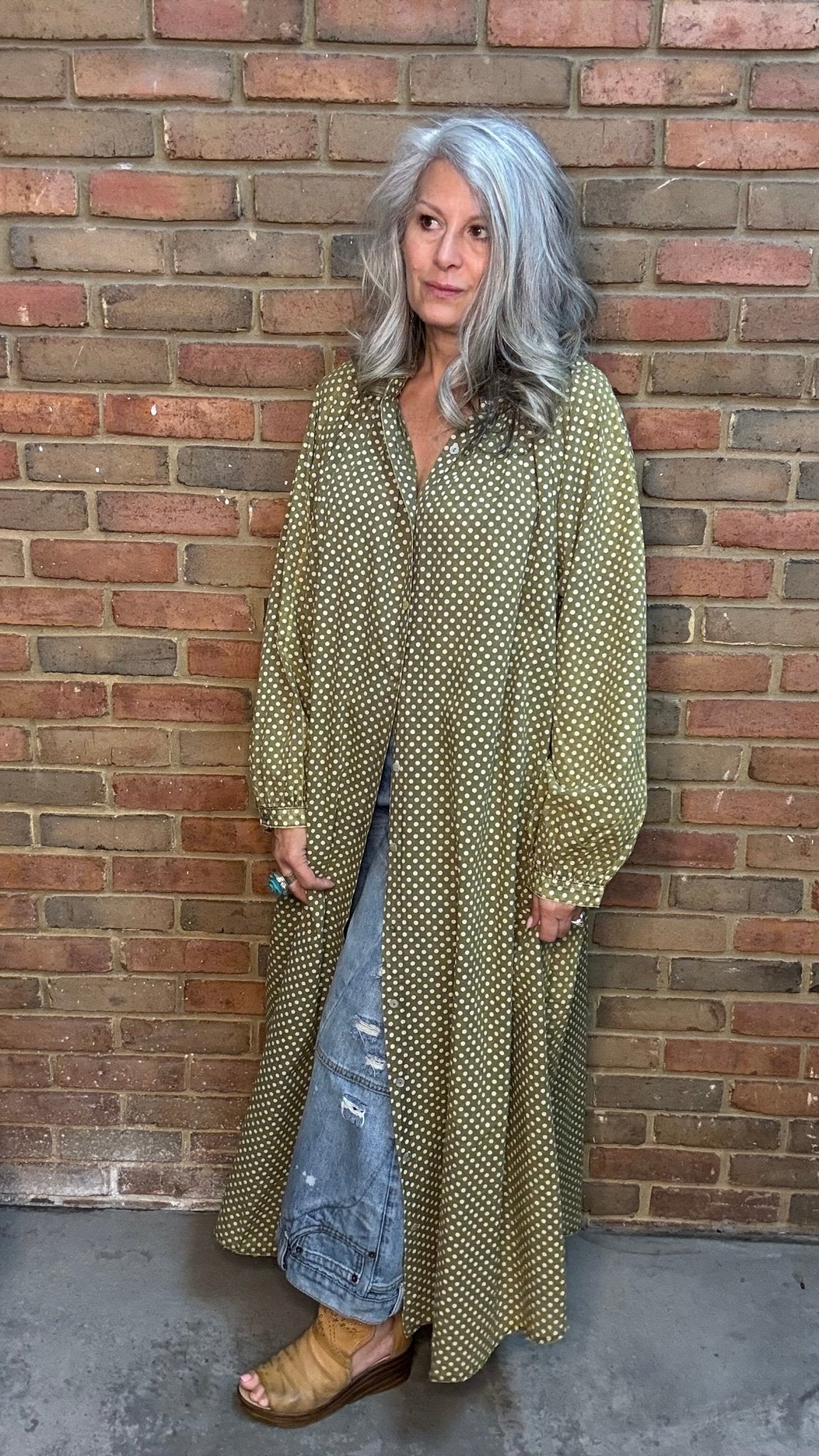 Sweet Nothings Dress Olive Dot - Vintage Vault Boutique