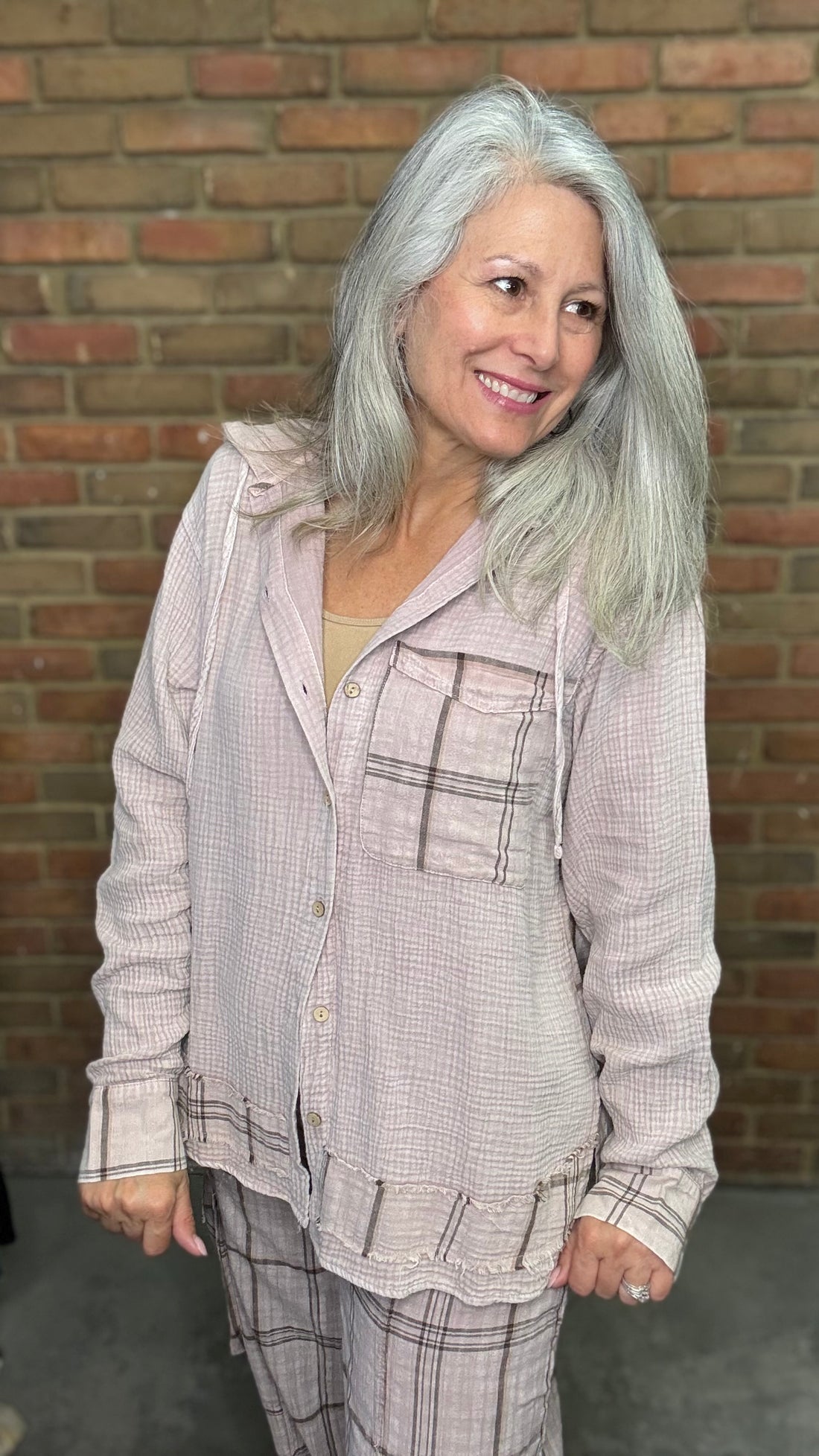 Dusty Lavender Plaid Washed Hoodie