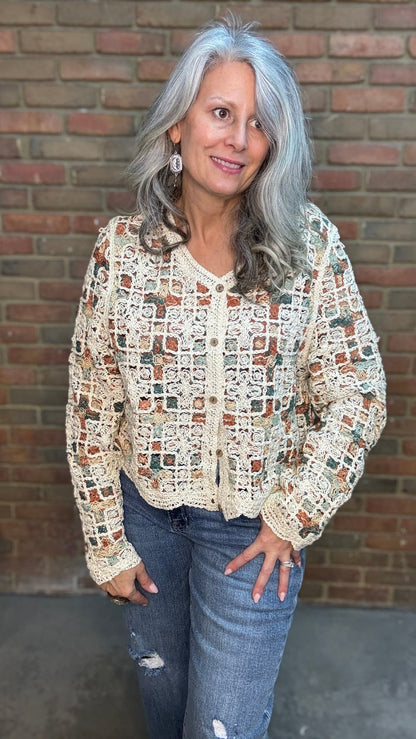 Boho Patchwork Crochet Cardigan - Vintage Vault Boutique